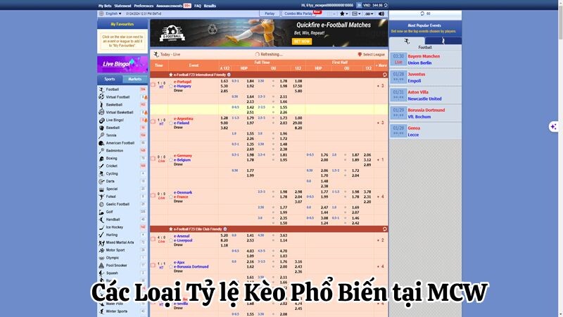 Các Loại Tỷ lệ Kèo Phổ Biến tại MCW